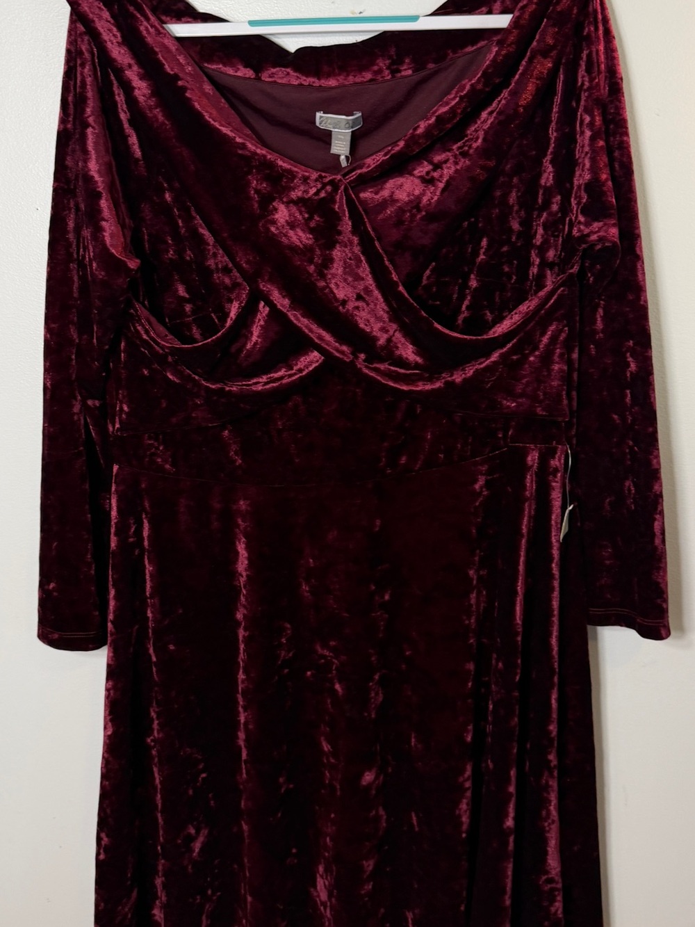 Chelsea28 NWTS crushed velvet off the shoulder dress XXL burgundy holiday party